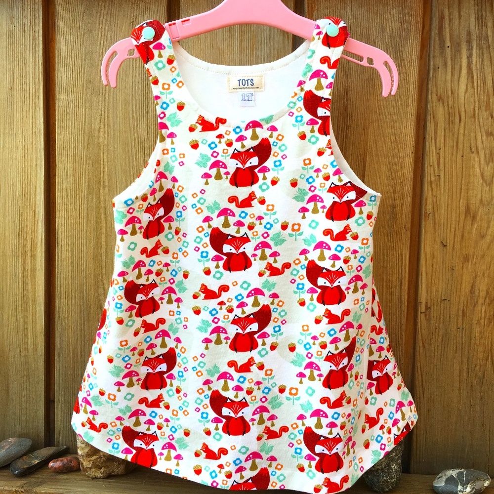 One of a Kind! FOX PRINT DRESS  Jersey Knit Size 1T